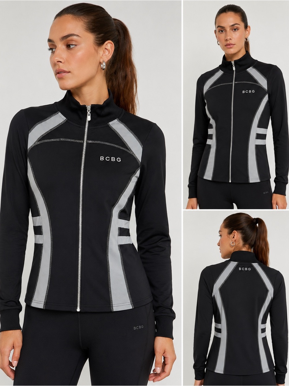 BCBG Max Azria workout top track jacket zip gym yoga running training run Nike